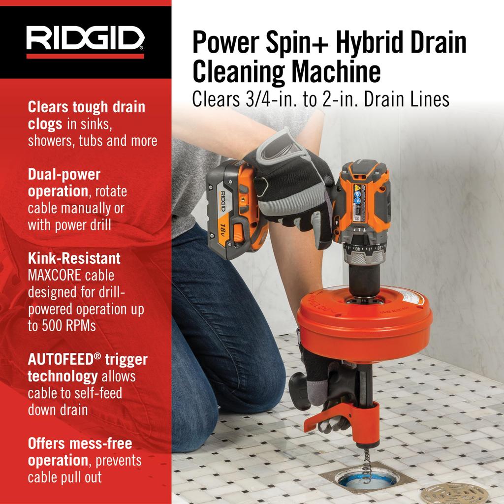 RIDGID Power Drain Cleaner 57043 Spin+