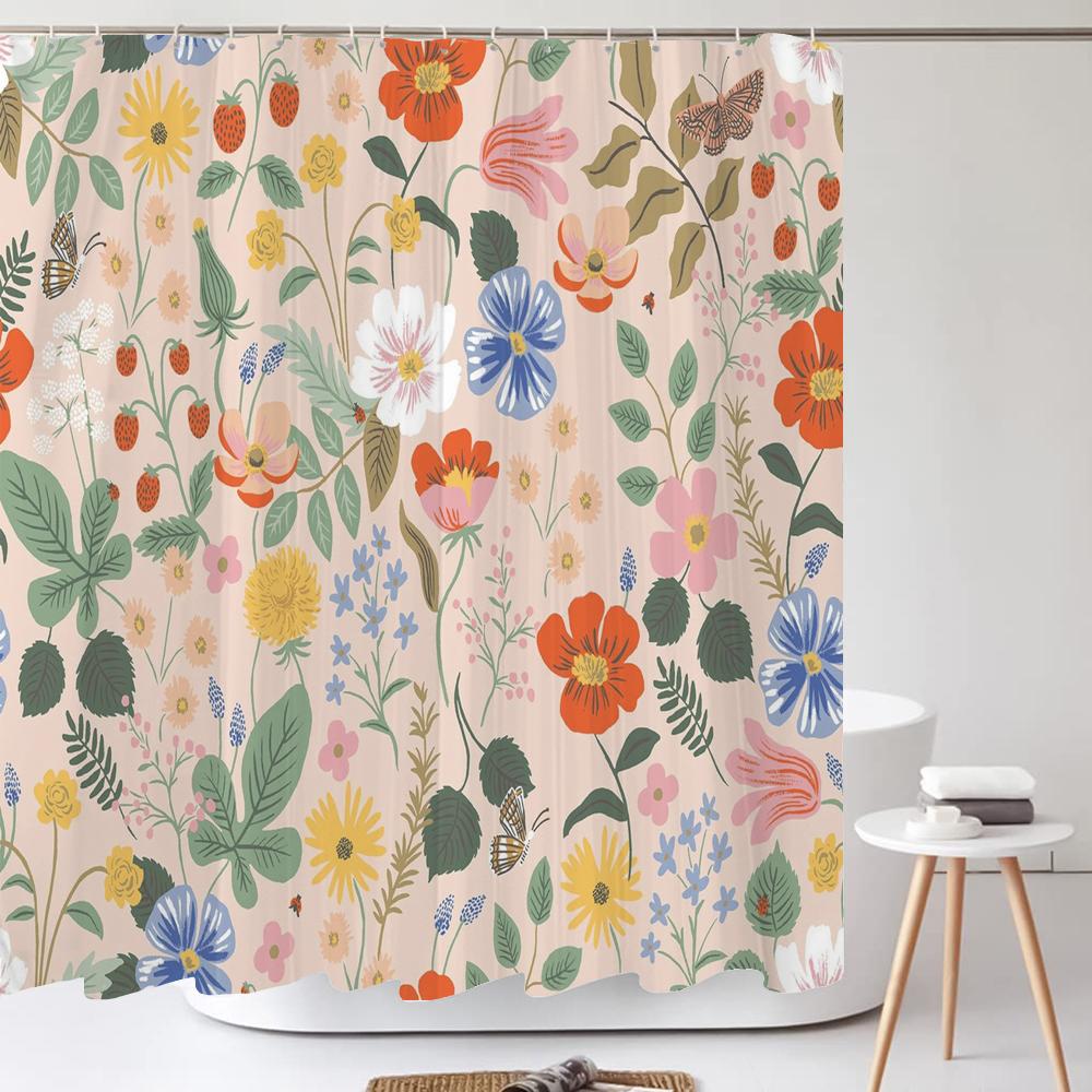 Grüne Pflanze Blatt Blume Duschvorhang, Moderner Nordic Minimalistischer Duschvorhang Polyester Stoff Badezimmervorhang für Badezimmer Dekor