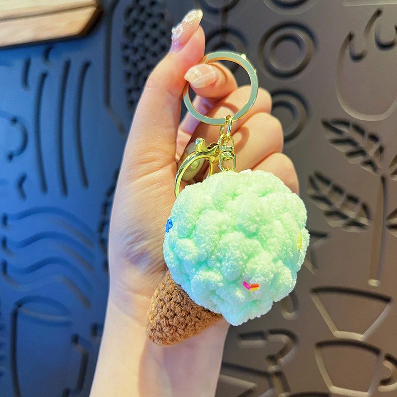 

1 шт. Вязаные крючком брелоки для ключей в виде мороженого, подарки, персонализированный брелок, ключи от машины, брелок для ключей в виде мороженого, милые мини-вафельные рожки, подвески для сумки, для женщин