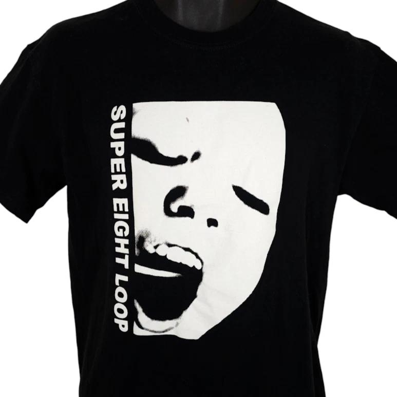 

Super Eight Loop 100% Cotton T-shirt Mens Tees Top Mens Size Medium Black Synth Music Face Band S
