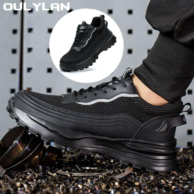 Oulylan Work Boots Standard Steel Toe Construction Site Anti-Smash Anti-Puncture Wear-Resistant Work Safety Shoes For Men
