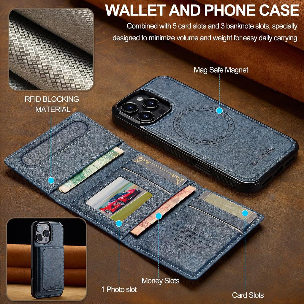 Compatible with iPhone 17 Pro magnetic card holder, 16 Plus protective case, 15 Max Apple two-in-one detachable phone case