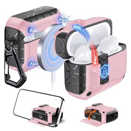 2Pcs Earbud Protective Case for AirPods Pro 3 Charging Case Shockproof Wireless Earphone Cover Protector Shell Skin with Safety Lock Phone Holder