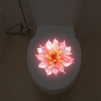 PVC Leuchtender Badezimmeraufkleber Selbstklebend Wasserdicht Lotus Nachtlicht Floralmuster Ländlicher Stil Toilettensitzbezug Aufkleber