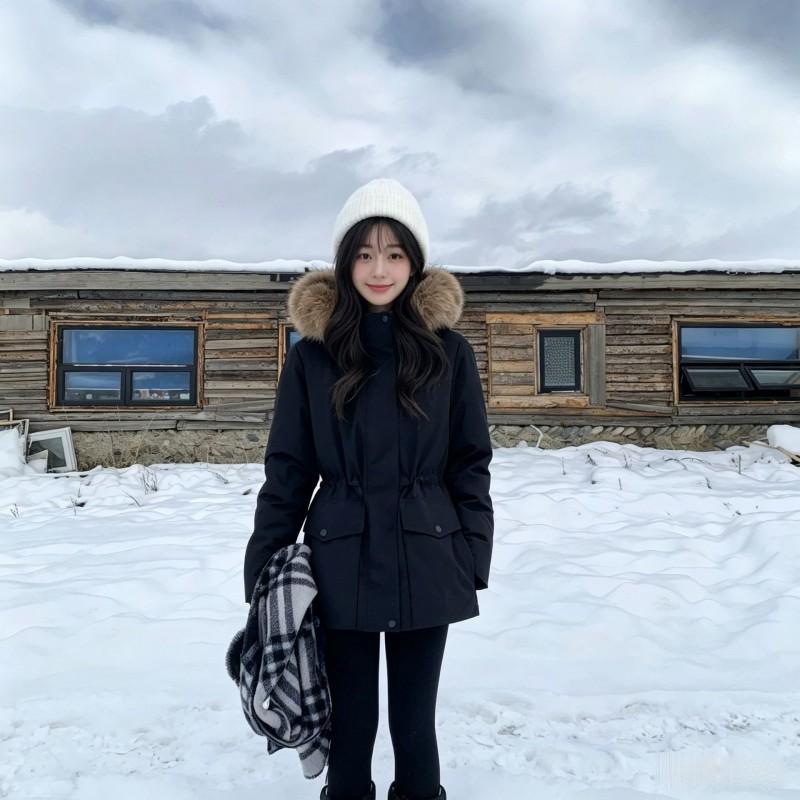 90% White Duck Down Winter Parka Women With Faux Fur Hood Thick Warm Black Coat