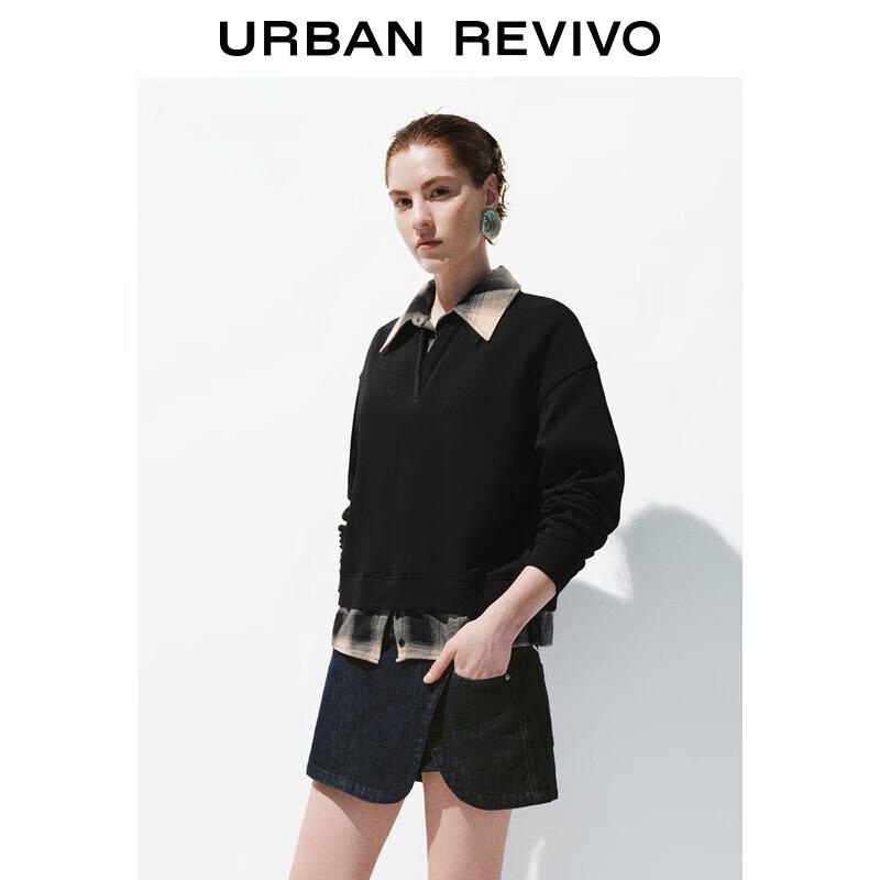 UR Women s Faux Two-Piece Plaid Polo Shirt M