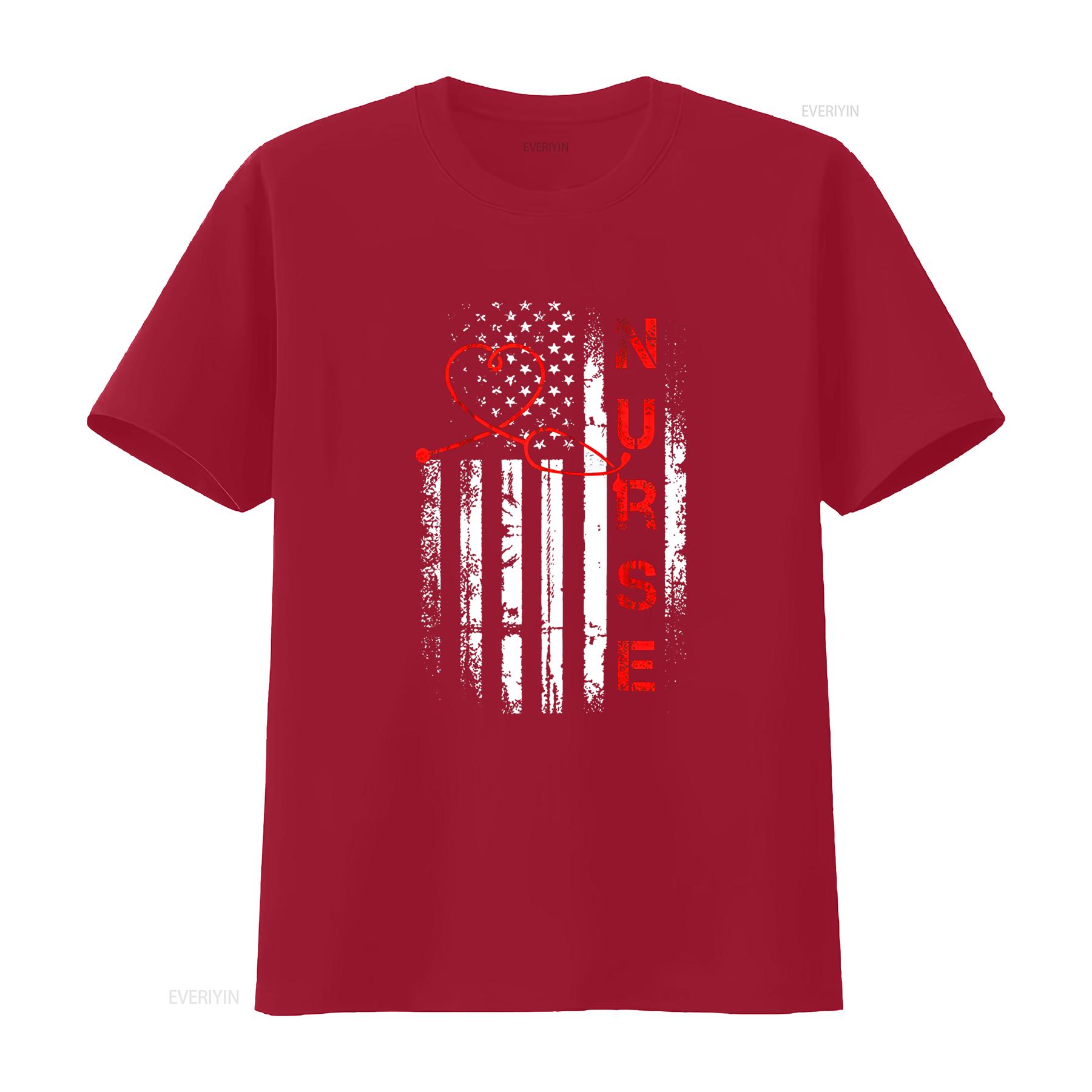 Nurse Patriotic American USA Flag Registered T Shirt Women Tops vintage Washed Casual Slightly Comfortable Stretched Stylish S