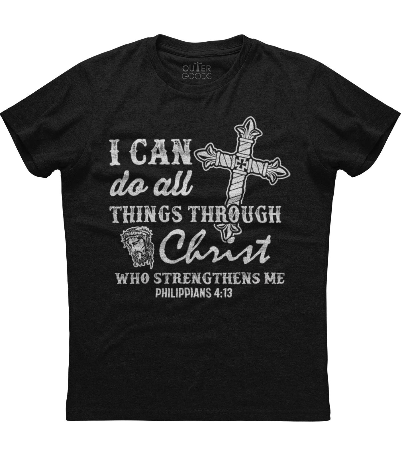 I Can Do All Things Through Christ Mens Christian Religious Cotton Black T-shirt 2XL