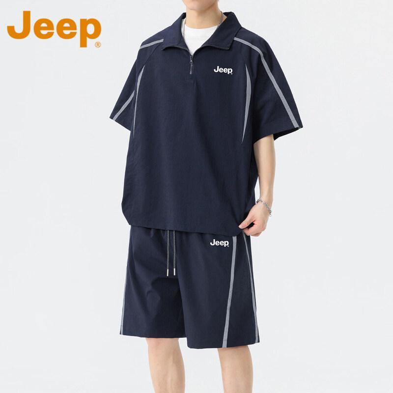 JEEP Men s Summer Ice-feel Quick-dry Polo Shirt & Shorts Set M синий