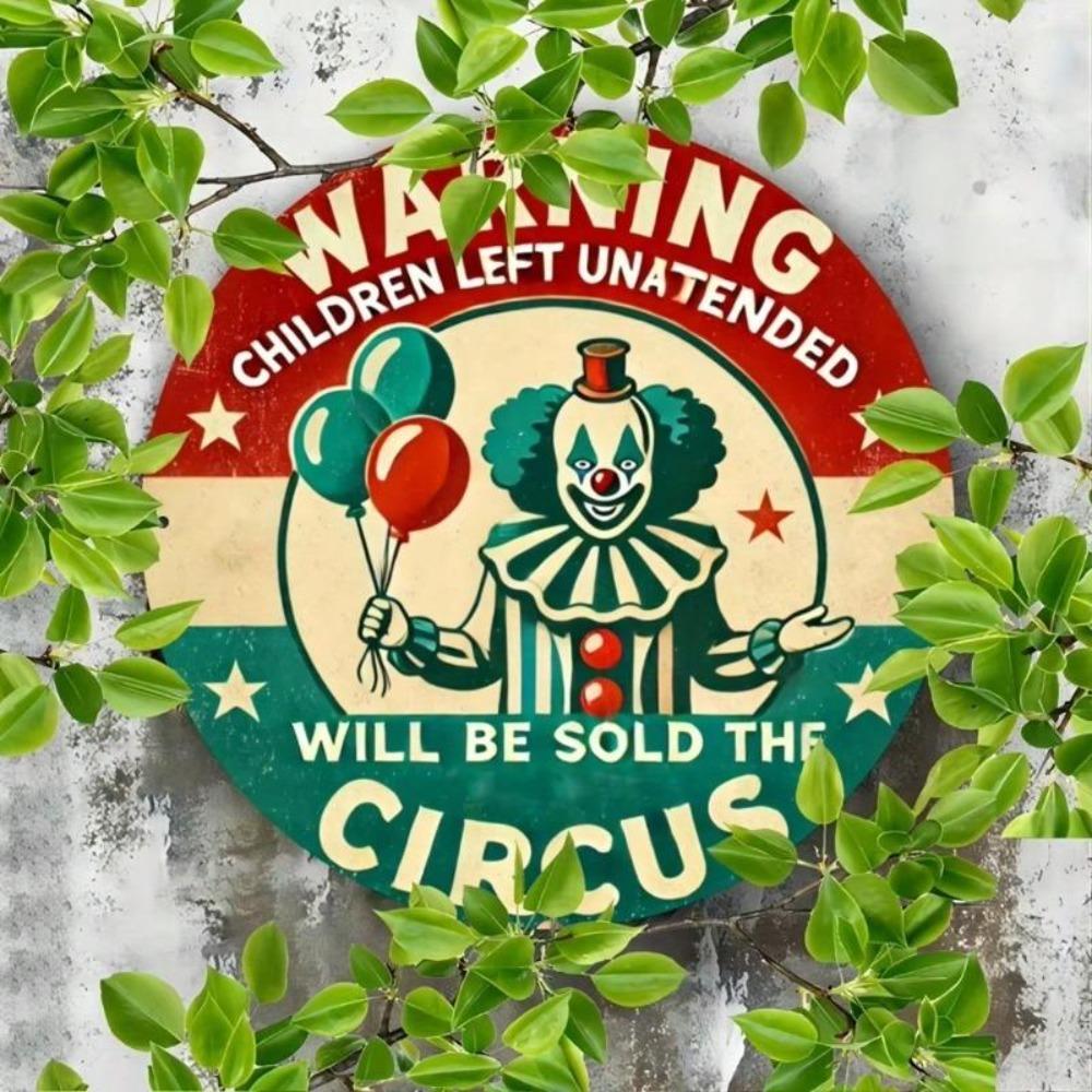 Evil Clown Metal Tin Sign Round Wall Art 7.8x7.8 Inch Home Bar Garden Decor