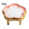 Anti-spill Cat Bowl Elevated Ceramic Pet with Raised Stand, Flower Shape Whisker Friendly Food Stand Feeding Plate for Neck Protection,