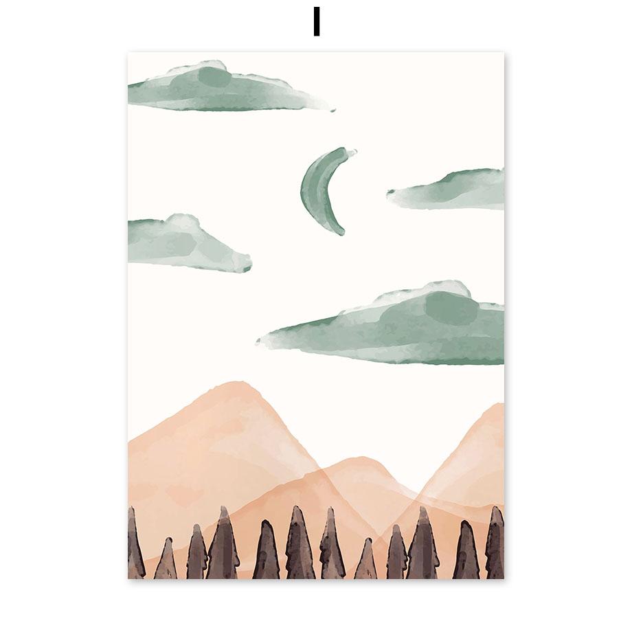 Abstract Mountain Leaf Sun Rainbow Geometry Landscape Posters And Prints Wall Art Canvas Painting Pictures For Living Room Decor