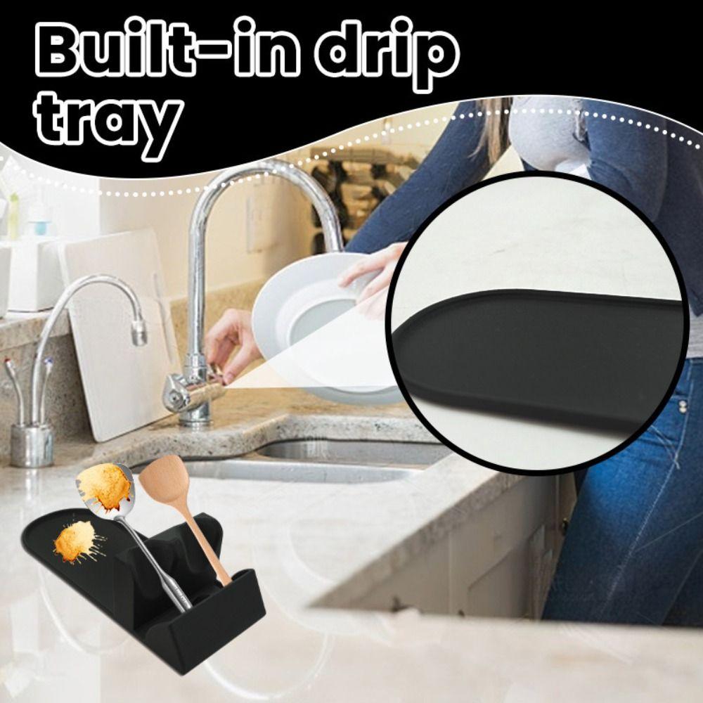 Multifunctional Utensil Spoon Rest Portable Drip Pad Ladles Tongs Holder Waterproof Flat Bottom Tableware Storage Rack Home