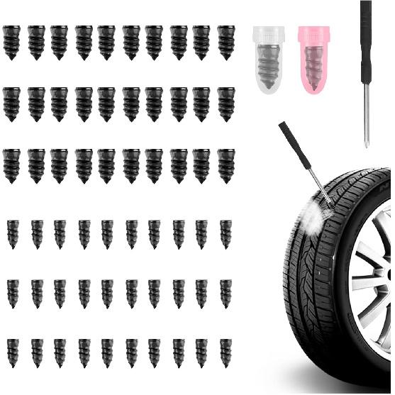 30PCS Tire Plug Kit,Self-Service Flat Tire Repair Kit Including Screwdriver,Upgraded Thickened Adhesive-Covered Tires Repair Screws for Sudden Flat