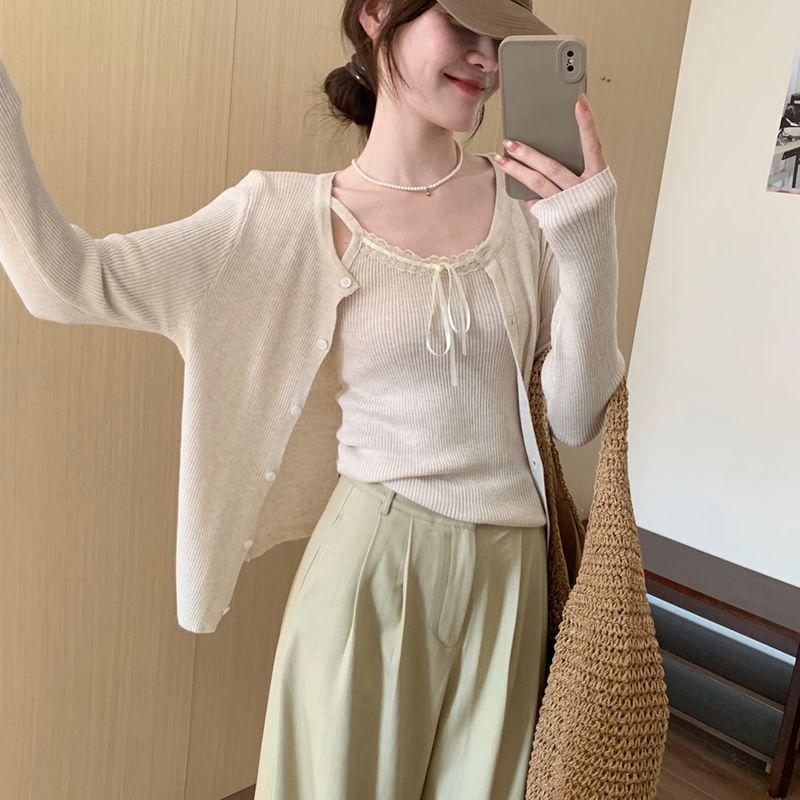 Gentle Style Vest & Cardigan Set - 2025 Spring/Autumn Sweet Slimming Knitwear