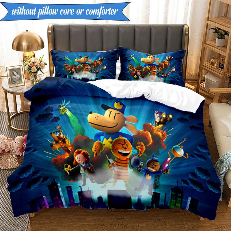 Set Biancheria da Letto Avventura 3 Pezzi Dog Man e Amici Stampa 2D (Include 1 Copripiumino + 2 Federe Senza Imbottitura), Decorazione camera da letto, Regalo ventilatore