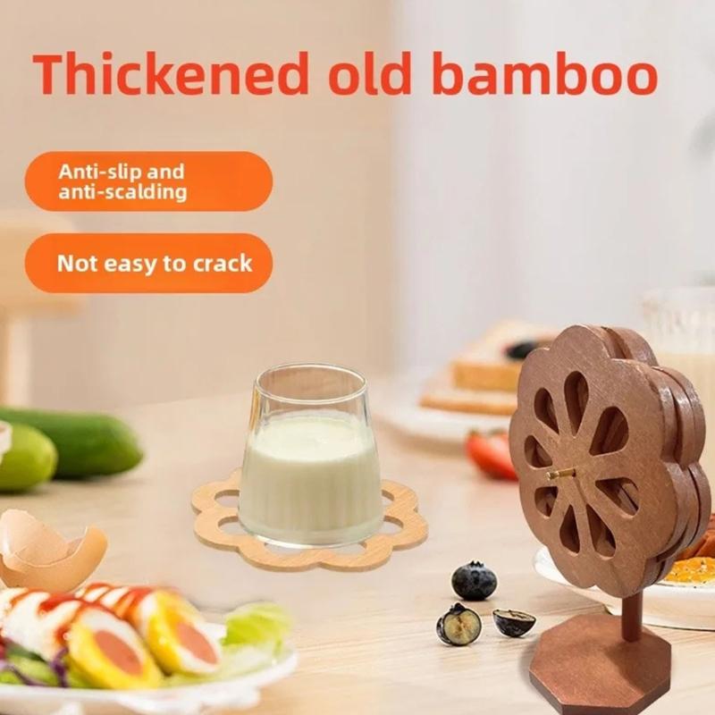 Decorative Windmill Shape Bamboos Trivet with Stand Heatproof Pot Pan Pad For Dining Table Kitchen Essential