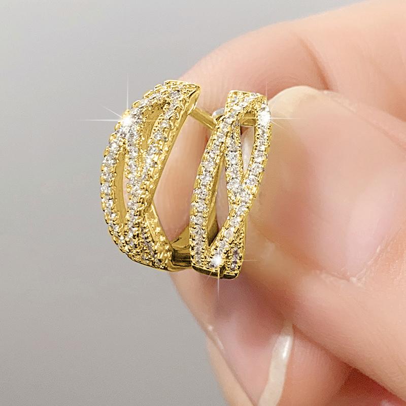 

CAOSHI Aesthetic Fancy Cross Copper Color Hoop Earrings Round Cut Shiny Cubic Zirconia Women Ear Accessories for Daily Wearable