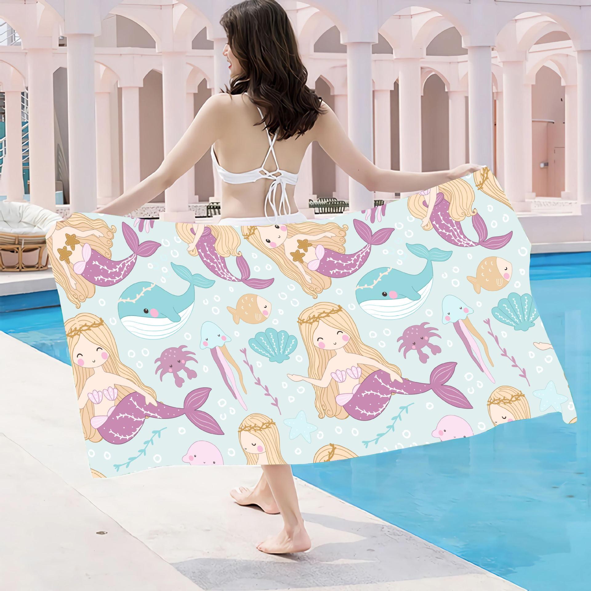 Purple Little Mermaid Children S Bath Towel Pink Beach Towel Seaside Swimming Quick Drying Bath Towel Absorbent Portable 70cmx150cm