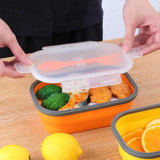 

Коробка для бенто на 1000 мл с ложкой, складной силиконовый чехол для обеда с хорошей герметичностью