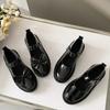 Japanese Style StudentSweetbow Black Flat Shoes Round Toe Shallow Sole One-Character Buckle Low Heel Mary Jane Shoes