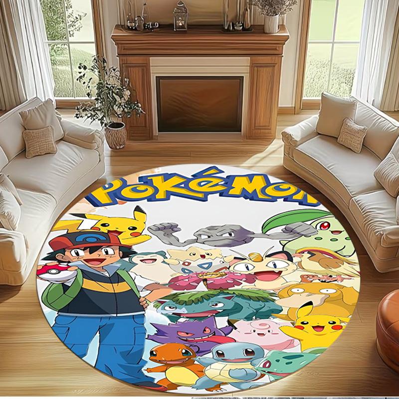 Pokemon Print Round Rug, Washable Floor Carpet, For Entryway Dorm Laundry Room Office Study, Home Decor Birthday Christmas Gift