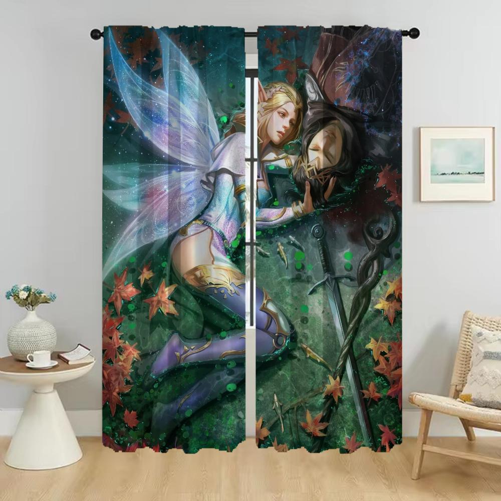 Female Elf Anti-mosquito Curtains for Living Room Kitchen Curtains 2 Pieces Window Curtain Shades Halloween Decoration Partition
