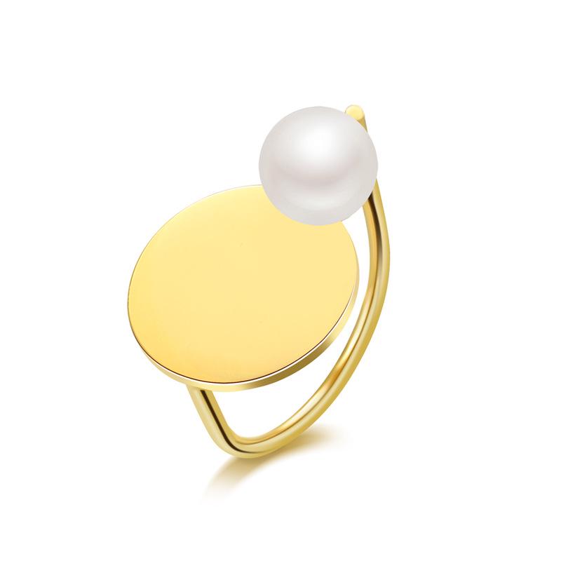 U-Shaped Geometric Pearl Open Ring: Real Gold Plated, Fade-Resistant Titanium Steel Jewelry. 18K Real Gold Plated
