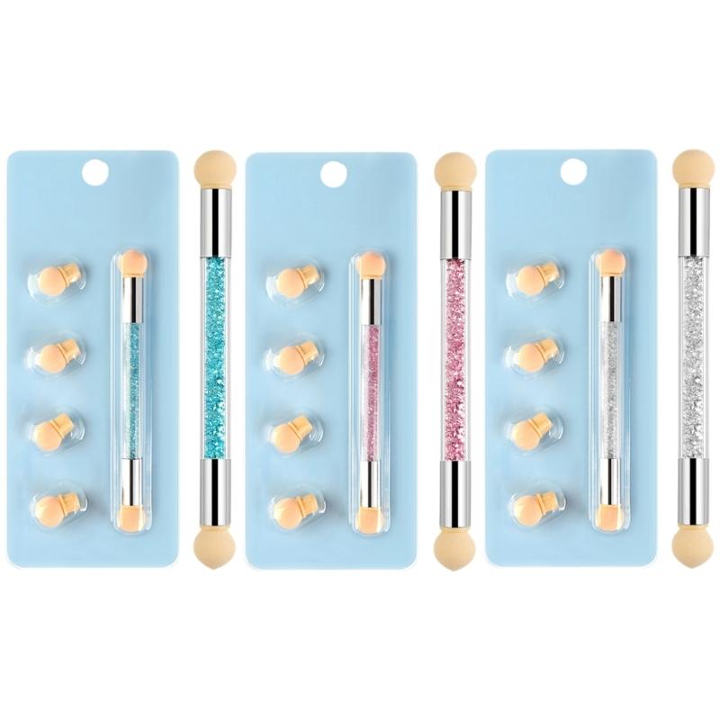 Round Nail Sponges Nail Gradient Sponge Pen Double Head Sponge Nail Brush Rhinestones Handle Acrylic Nail Painting Brush