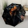 Rottweiler Portrait Folding Umbrella with Floral Accents - Automatic Open/Close, 8-Rib Durable Design, Compact & Portable for