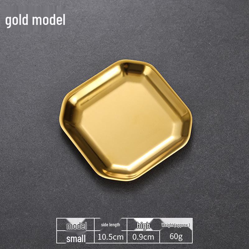 Korean Style 304 Stainless Steel Square BBQ Tray & Flat Bottom Pastry Plate - Gold Dinnerware