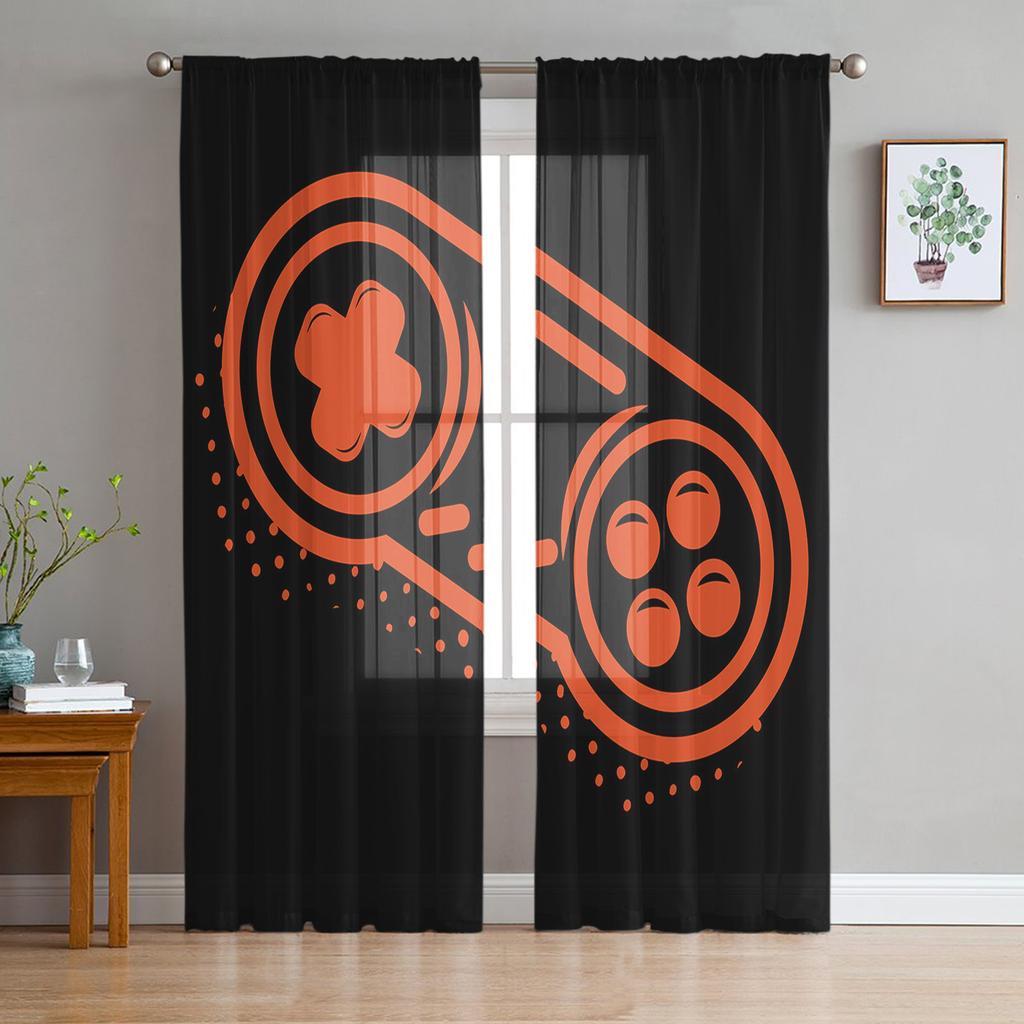 Colorful Game Console White Tulle Curtains for Living Room Decoration Modern Chiffon Sheer Voile Kitchen Bedroom Window Curtain