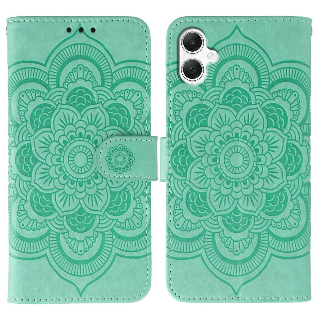 For Samsung Galaxy A05 4G Case PU Leather Mandala Imprinted Design Wallet Phone Cover with Wrist Strap
