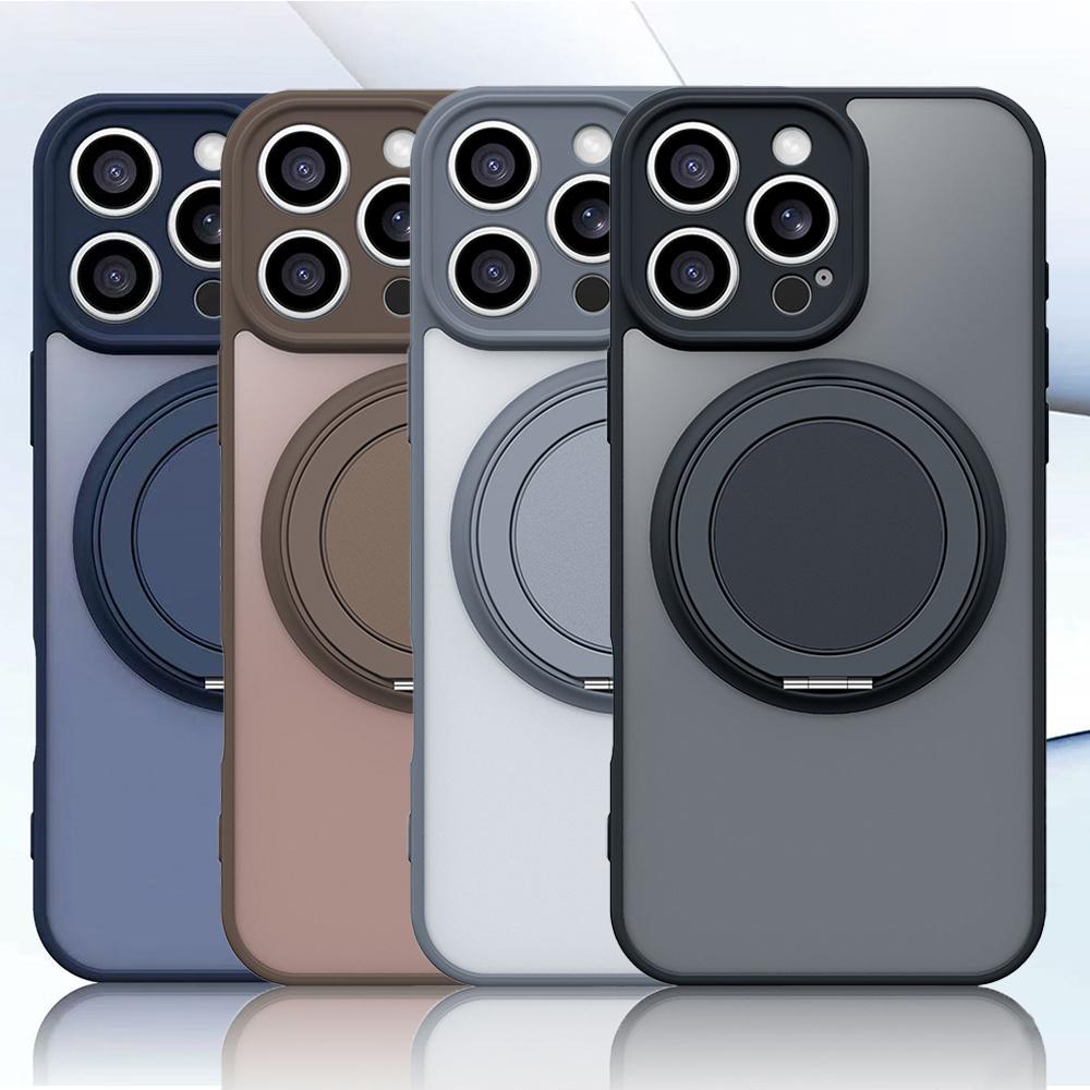 360° Rotating Bracket Magnetic Case for iPhone 17 16 15 13 11 14 12 Pro Max Matte Hard Acrylic Wireless Charge Protection Cover