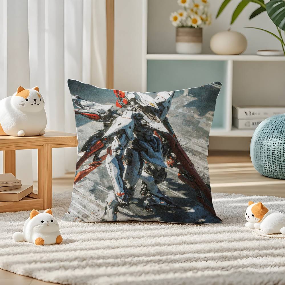 Mobile Suit Gundam Sandrock Gundam Anime Plush Pillow Cover Soft Short Plush Cushion Cover For Sofa Bedroom Home Decor Gift