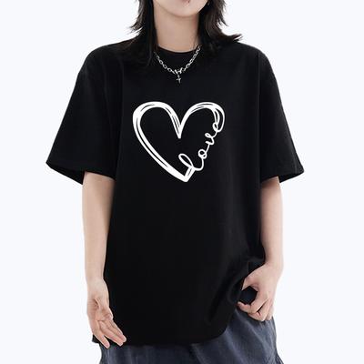 Fashion Love Heart Printed Crew Neck Cotton Men Women Short Sleeve T-shirts Summer Oversized Tee Shirt Streetwear Plus Size Top