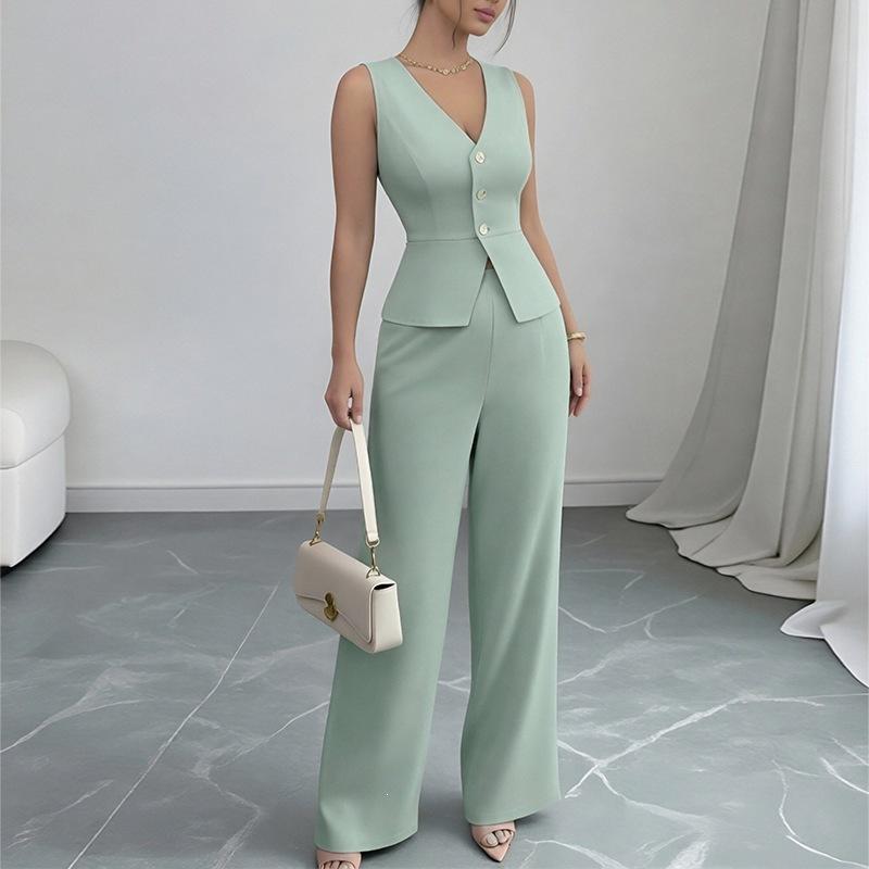 2026 Women's Spring New, Amazon Cross-border Europe and America, Fashion Casual Sleeveless Vest Straight Pants Set