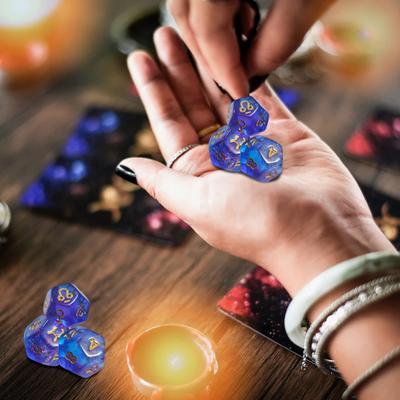 Yousheng - Juego de 3 dados astrológicos de 12 caras con doce constelaciones del signo del zodiaco, dados de la suerte de acrílico con purpurina, juego de cartas del tarot, accesorio de adivinación