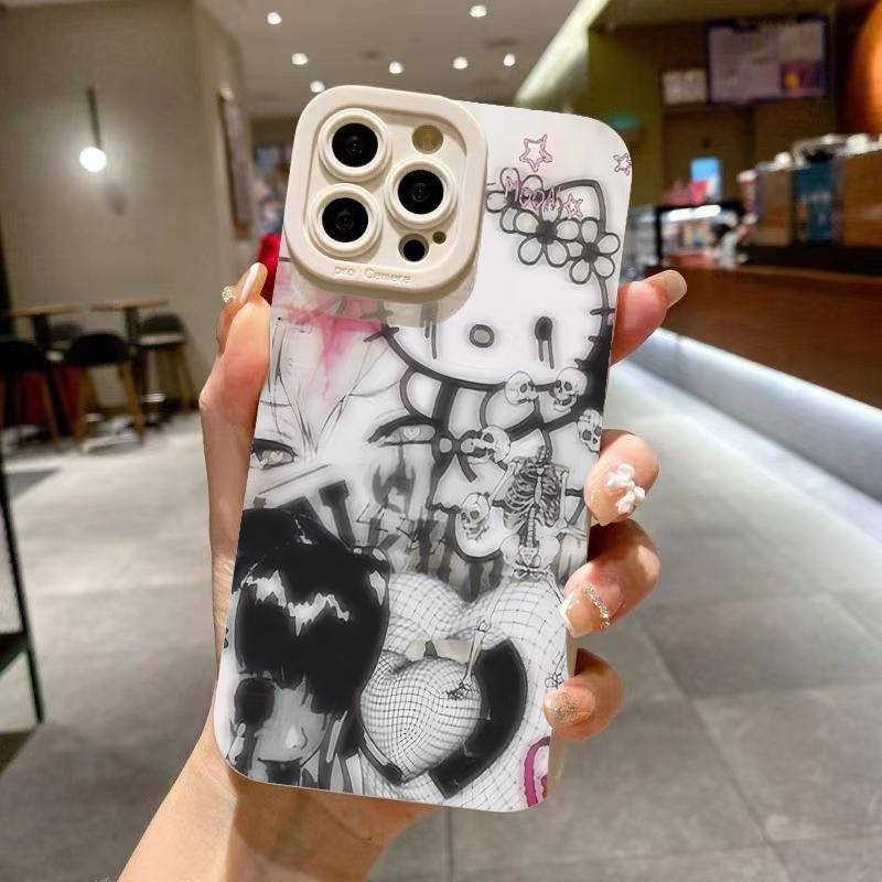 

Hand Drawn Black Cat Graffiti Star Pattern Design Protective Cover for iPhone 17 16 15 14 13 12 11 16E Series Pro Max Plus iphone 12 Pro
