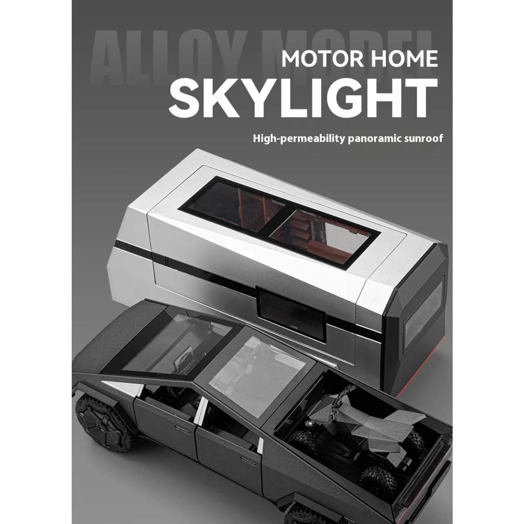 1/32 Scale Tesla Cybertruck Pickup Trailer RV Metal Alloy Toys Car Model Diecast Off-road Vehicle Gift for Boys Kids Collection Truck Ornaments