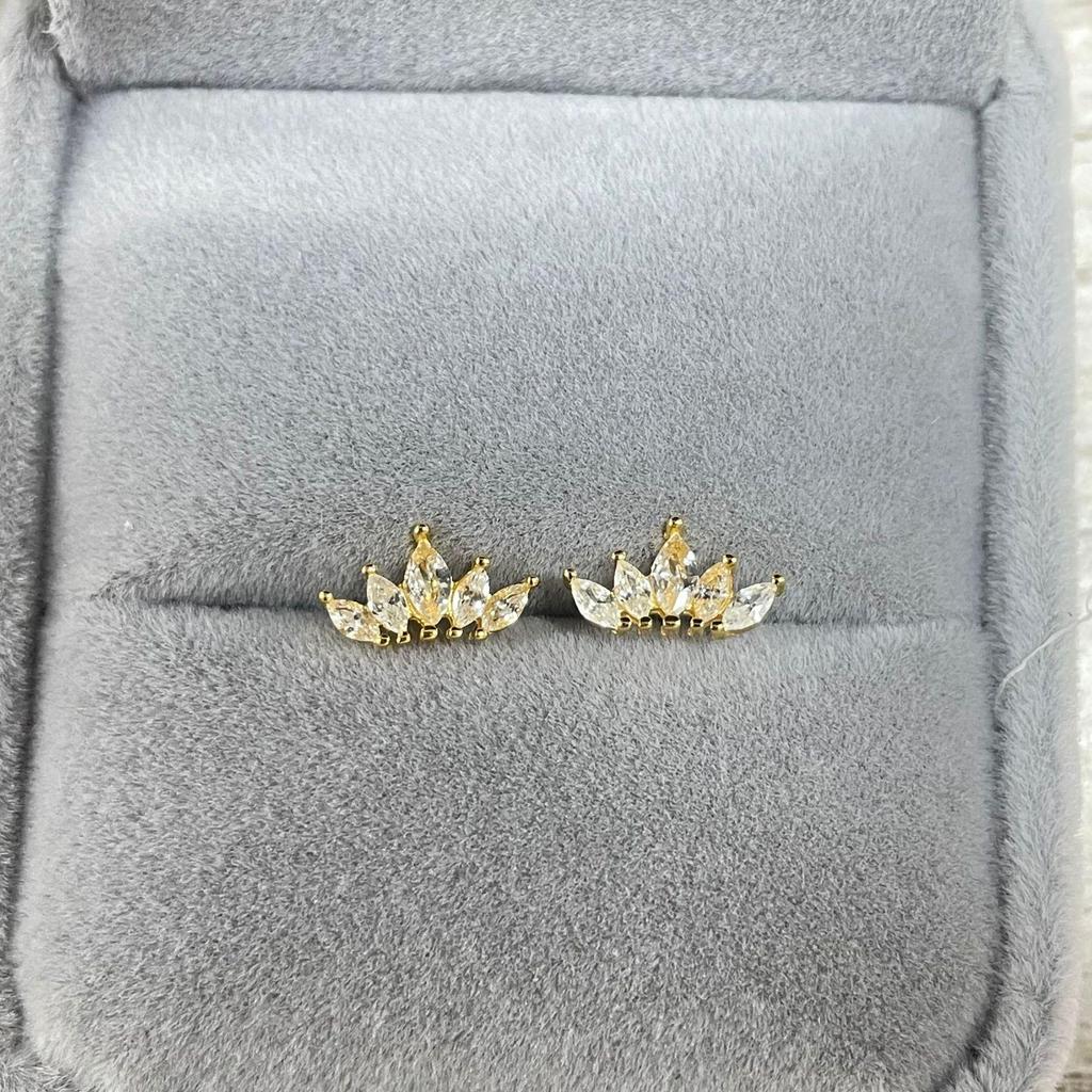 High-End Marquise Cut Feather Stud Earrings: 18K Gold-Plated S925 Sterling Silver for Women