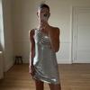 Q25DS459 Women's Sleek Spring One-Shoulder Asymmetrical Short Dress: Solid Color, Slim-Fit, Sleeveless.