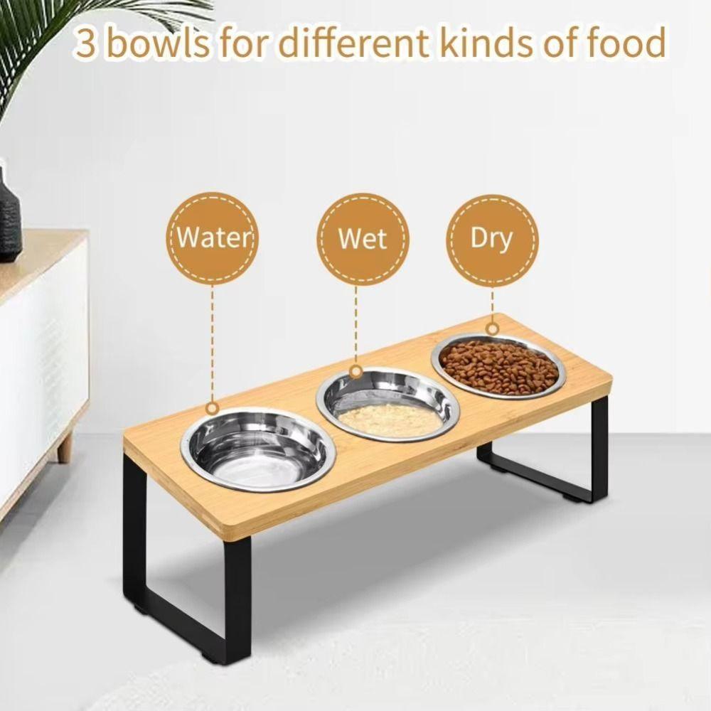 Anti-Leak Pet Feeder Non Slip Wood Dog Water Feeding Dish Cat Bowl Stand  Small to Medium Cats
