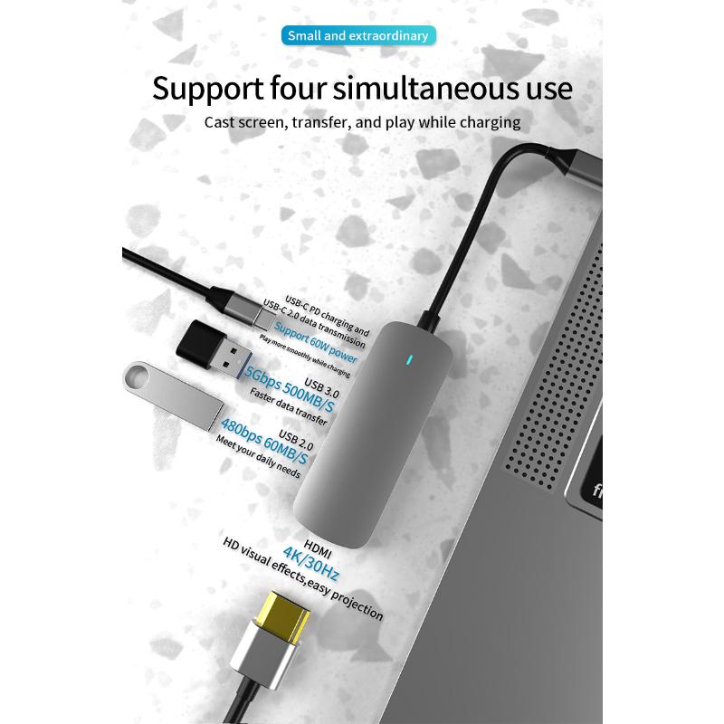 

Док-станция 4-в-1Type-C USB-концентратор концентратора USB3.0 Ноутбук Расширение Док-устройство Card Reader BX4H-PD