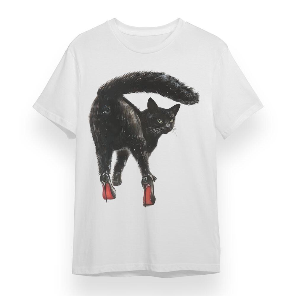 

Women s Plus Size T-shirt With Fashionable Black Cat Graphic Unisex Cotton Tee S