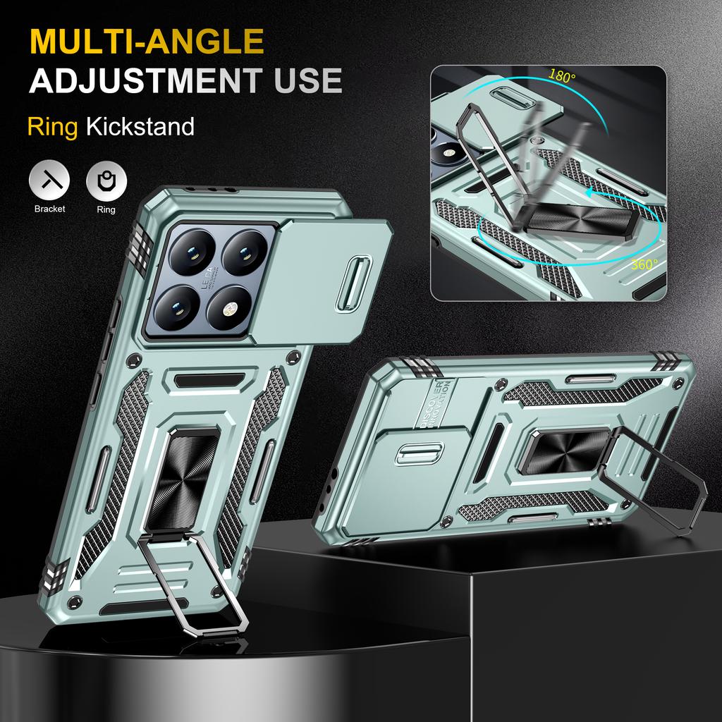 For Xiaomi 14T Pro Case Kickstand Slide Lens Lid PC+TPU Drop