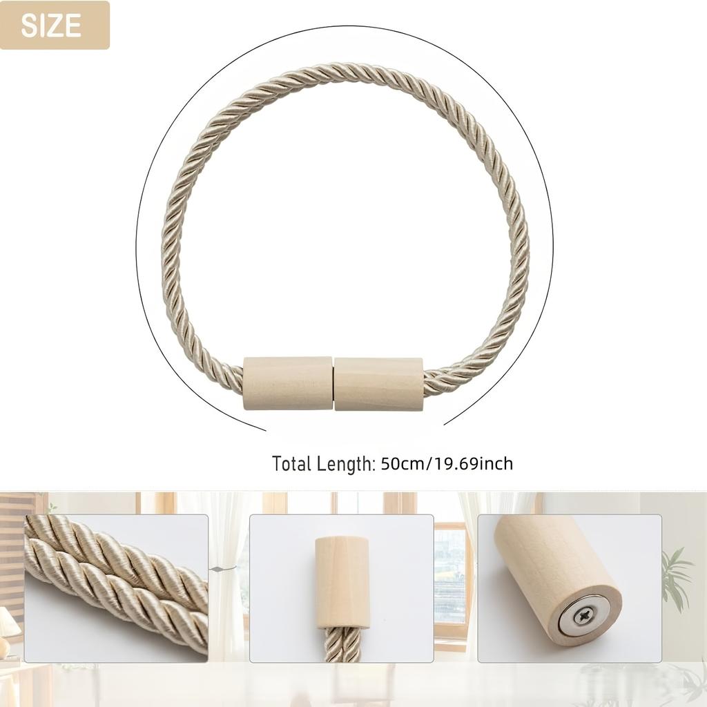 2pcs Curtain Tiebacks Magnetic Boho Curtain Holders for Drapes Rope Curtain Tie Backs for Curtains Window Treatment Holdbacks for Home Decorative