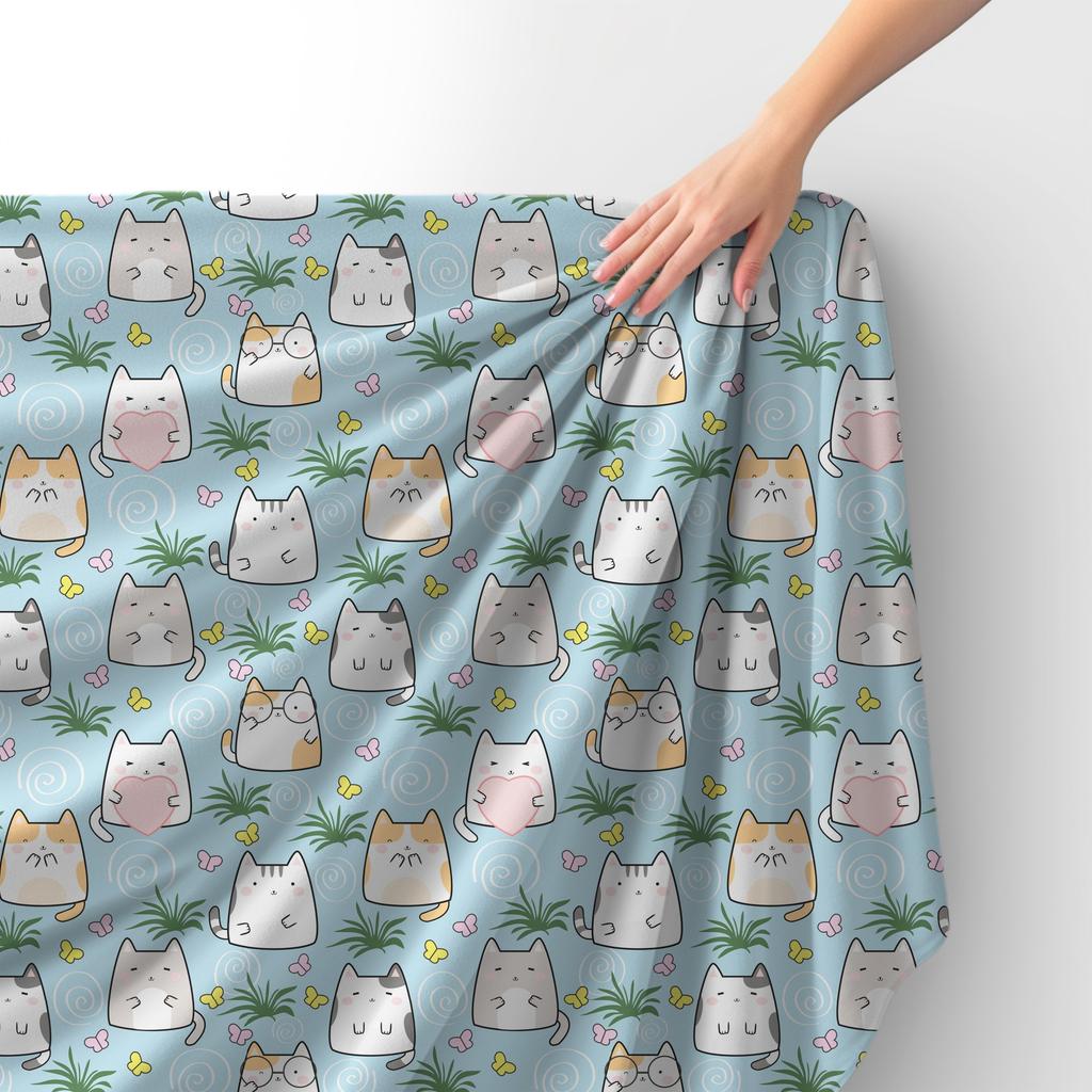 Royal Velvet Fabric Polyester For Sewing - Motif Cute Kawaii Cats