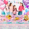 Mermaid Birthday Party Supplies Kit-132Pcs Mermaid Birthday Plates Tablecloth Balloons Etc Mermaid Birthday Decorations for Girls