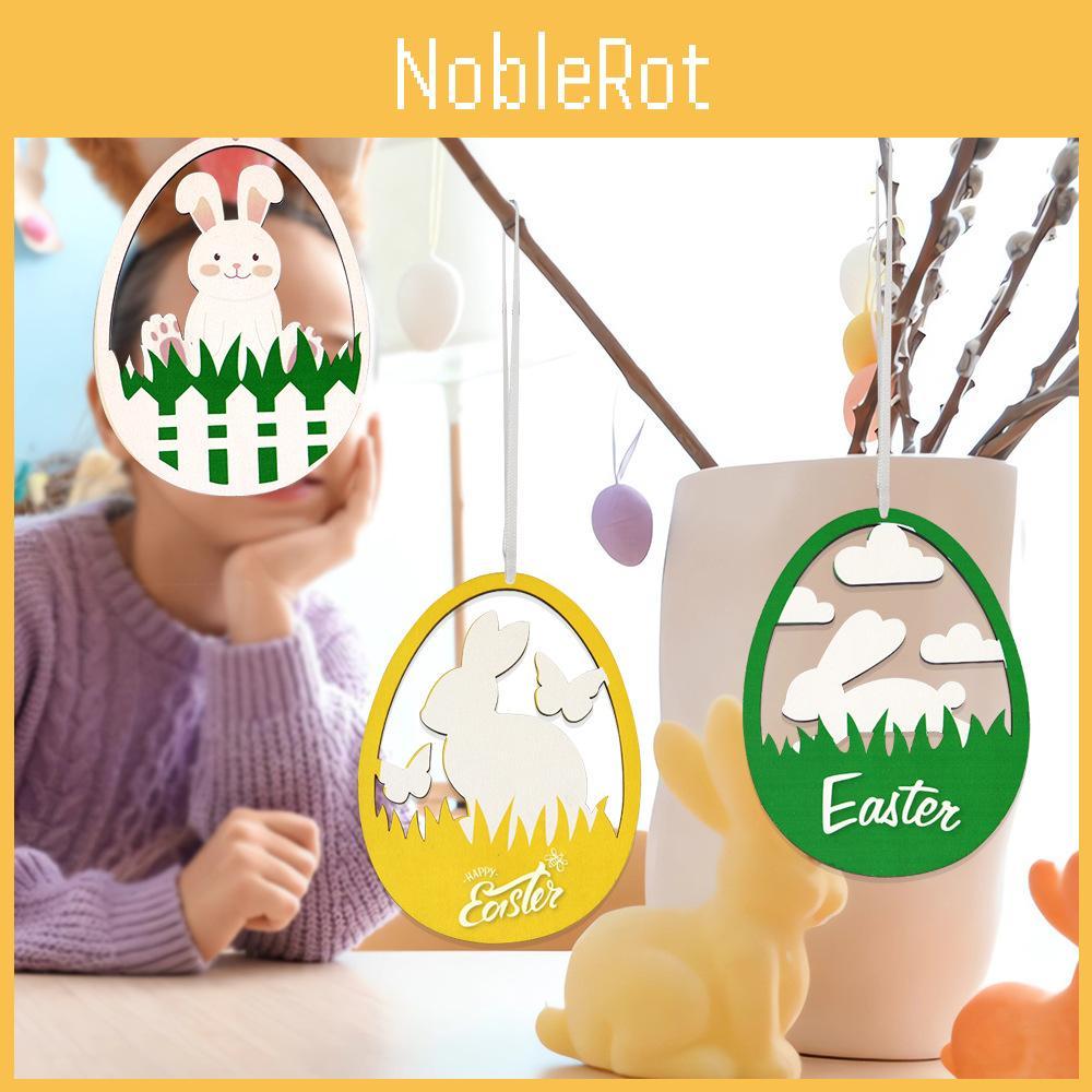 Decorative Rabbit White And Colorful Egg Wooden Ornaments For Festive Easter Decor